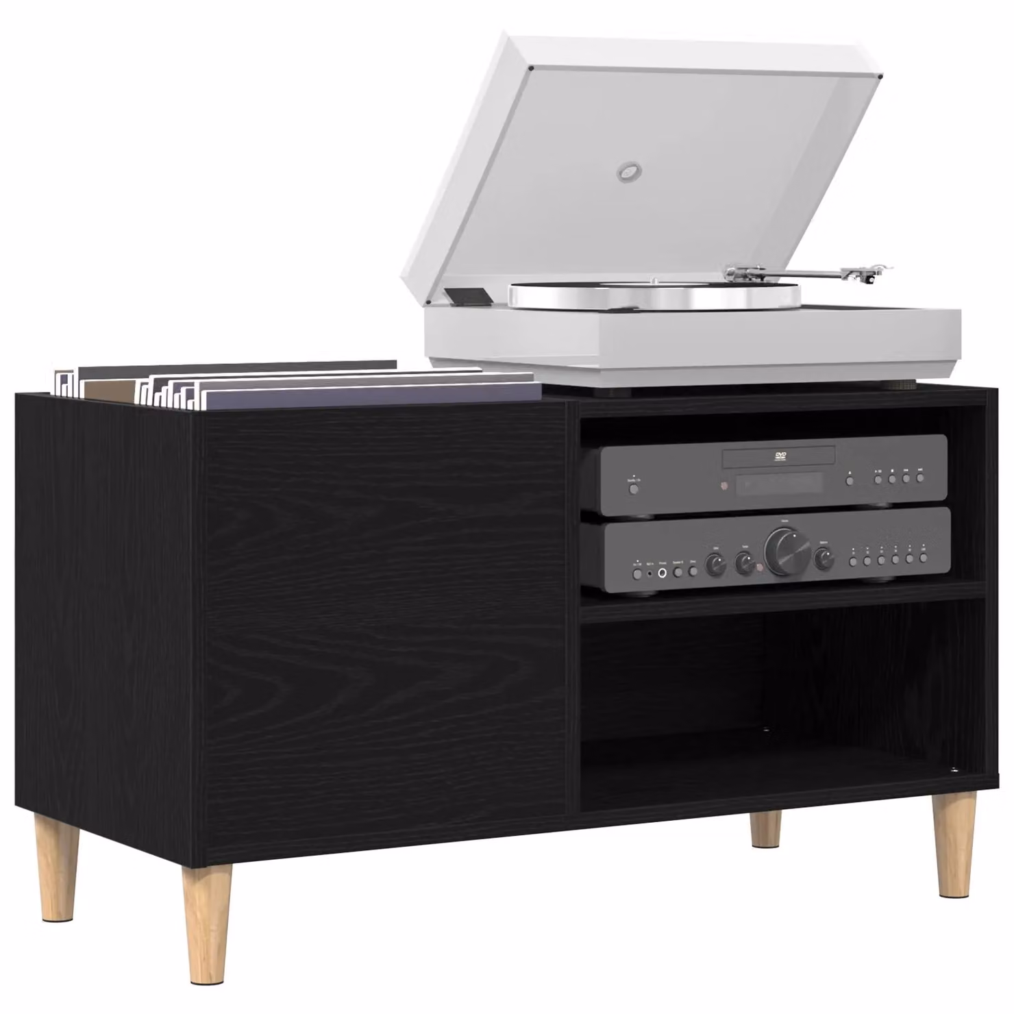 Berkfield Home Record Cabinet in Black Oak, W/D/H: 84.5 x 38 x 48 cm – 3
