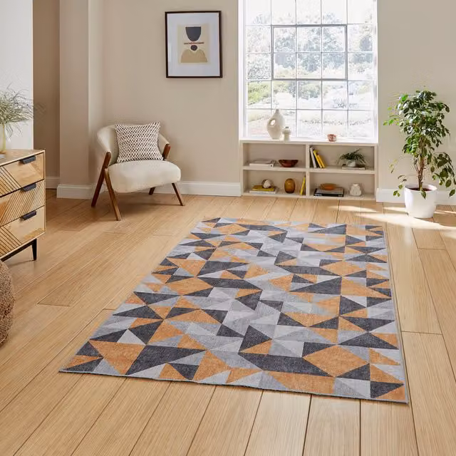 Terrys Geometric Modern Flat Weave Rectangular Rug in Yellow and Grey
