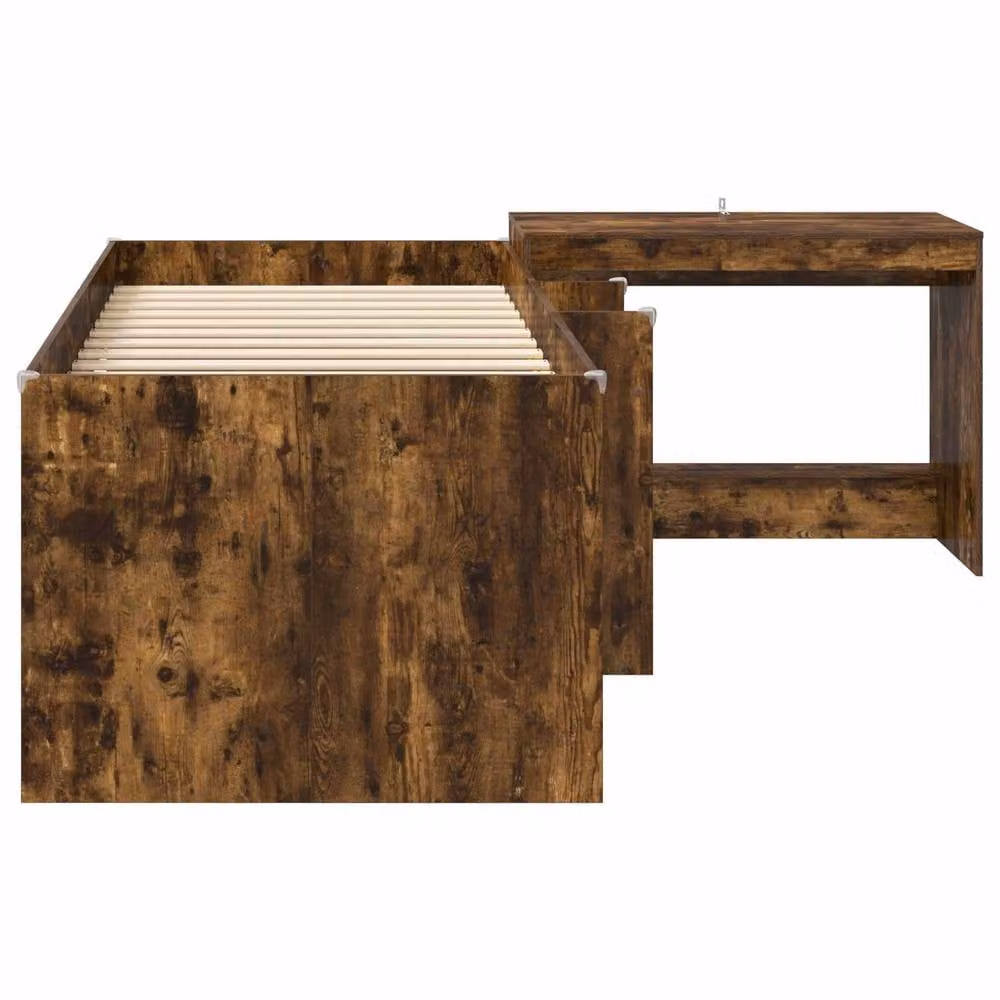 Berkfield Home Kids High Bed Frame with Desk and Stairs in Smoked Oak Brown Engineered Wood – 3