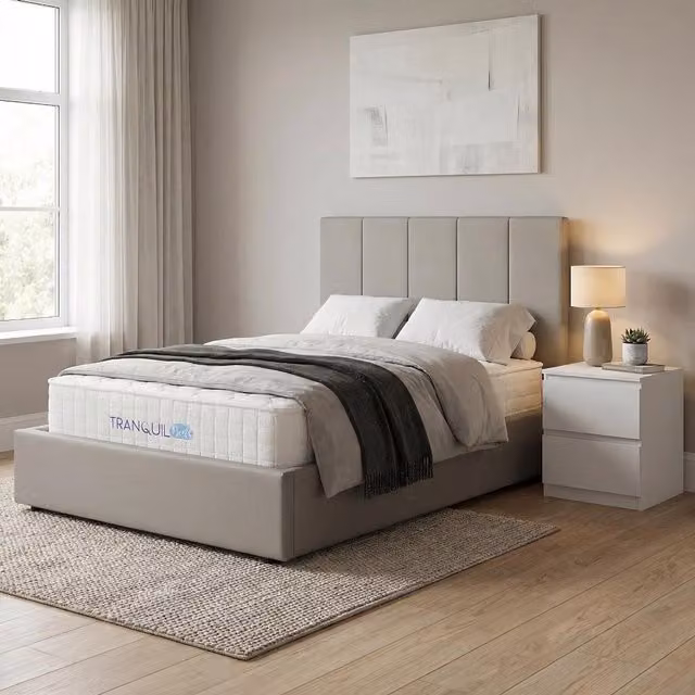 Hoscar Modern Upholstered Ottoman Bed Frame with Lift Up Base in Beige, 120 x 200 cm
