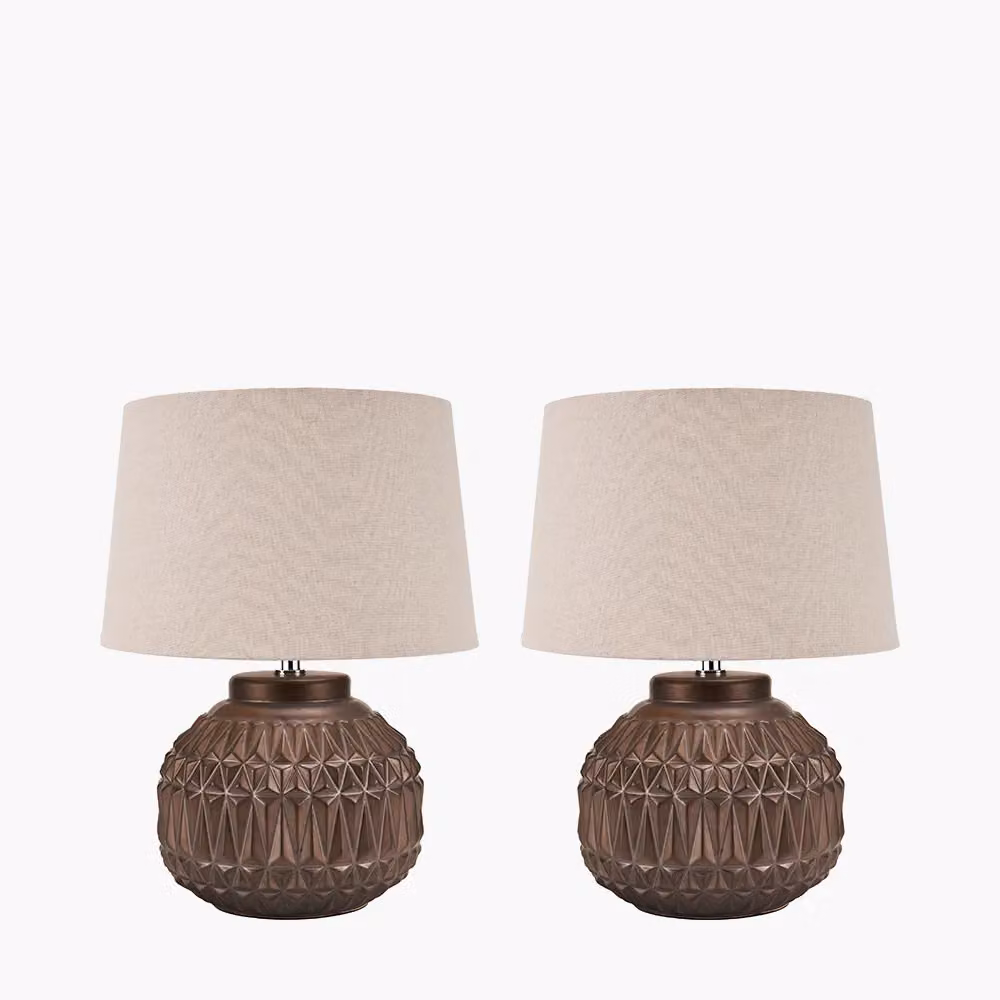 Ruma Set of 2 Anneli Bronze Aztec Texture Ceramic Table Lamps – 2