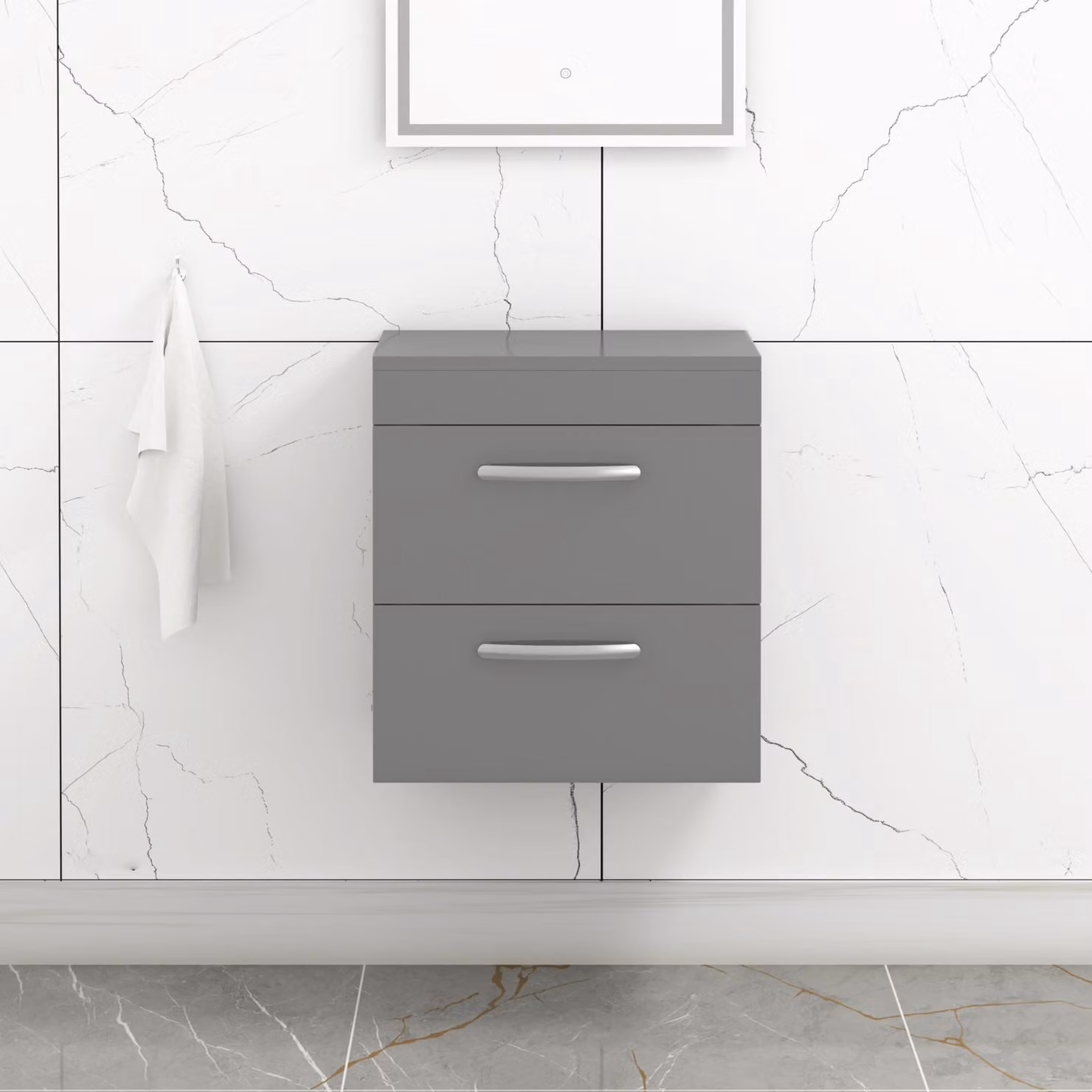 Royal Bathrooms Grey Gloss Wall Hung 2 Drawer Vanity Unit