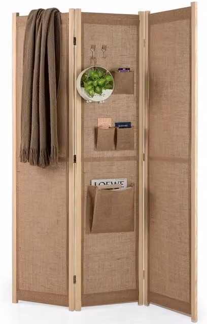Havendro 3-Panel Folding Privacy Screen with Hooks in Natural Beige/Sand – 1