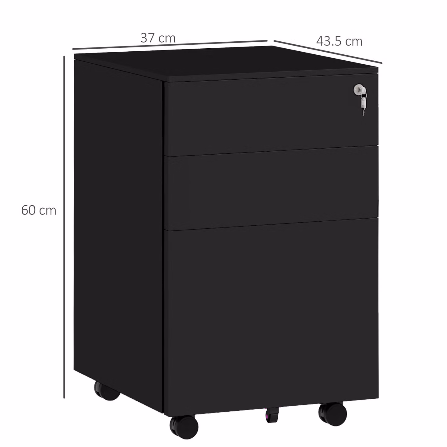 Vinsetto Black Steel 3-Drawer Mobile Vertical Filing Cabinet with Lock and Pencil Tray for A4 and Legal Size Documents – 3