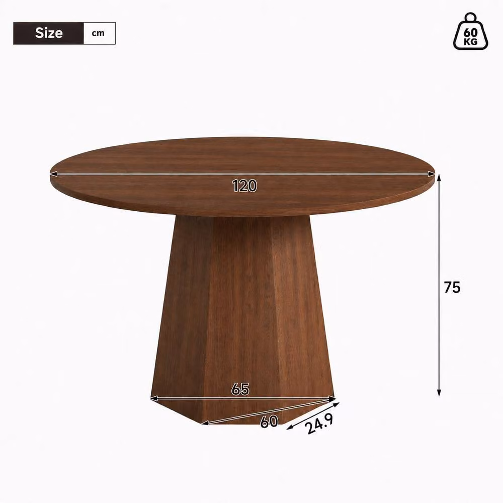 Merax Mid-Century Modern Round Pedestal Dining Table in Brown, W: 120 cm, H: 75 cm – 2