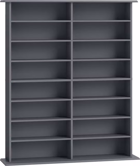 HOMCOM Grey 16-Compartment Media Shelf with Adjustable Shelves and Back Panel