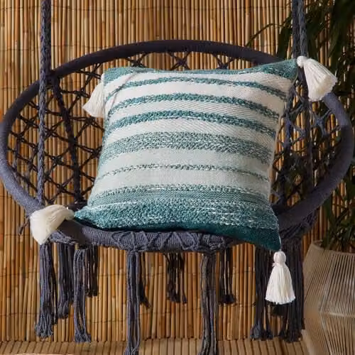 Drift Home Grayson Striped Square Outdoor Garden Filled Cushion in Green, W/D/H: 43 x 43 x 43 cm