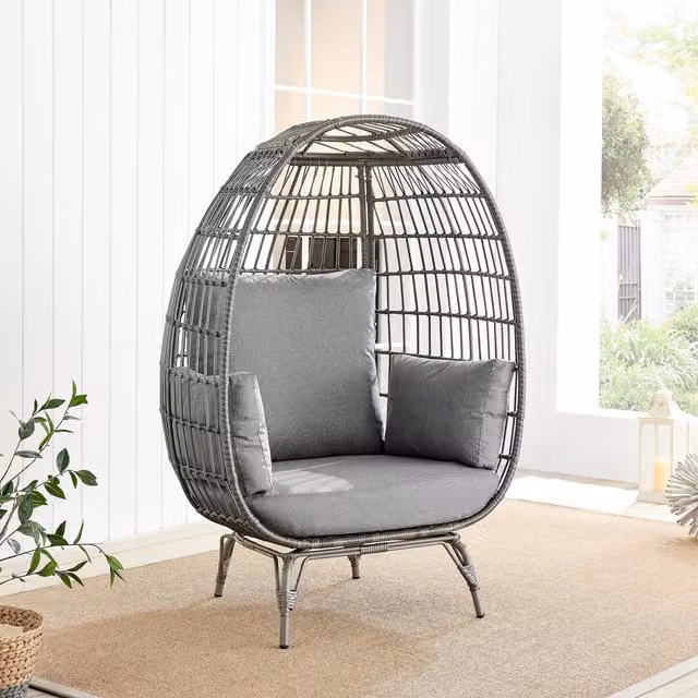 FurnitureboxUK Grey Rattan Garden Egg Chair for Terrace and Garden