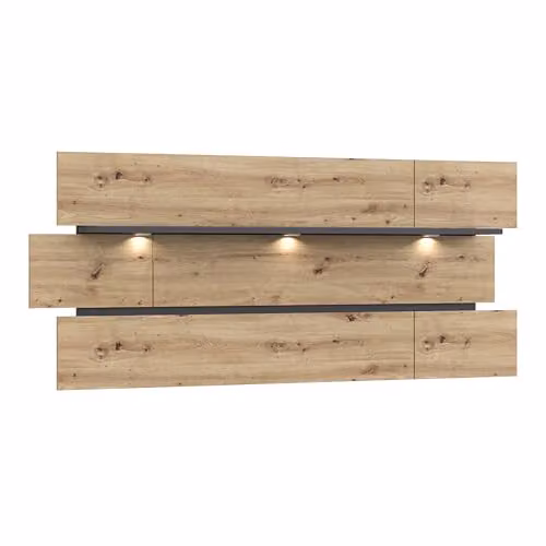 Furniture to Go Klara Wall Mounted Oak Shelf with Integrated LED Lighting in Grey and Brown – 1