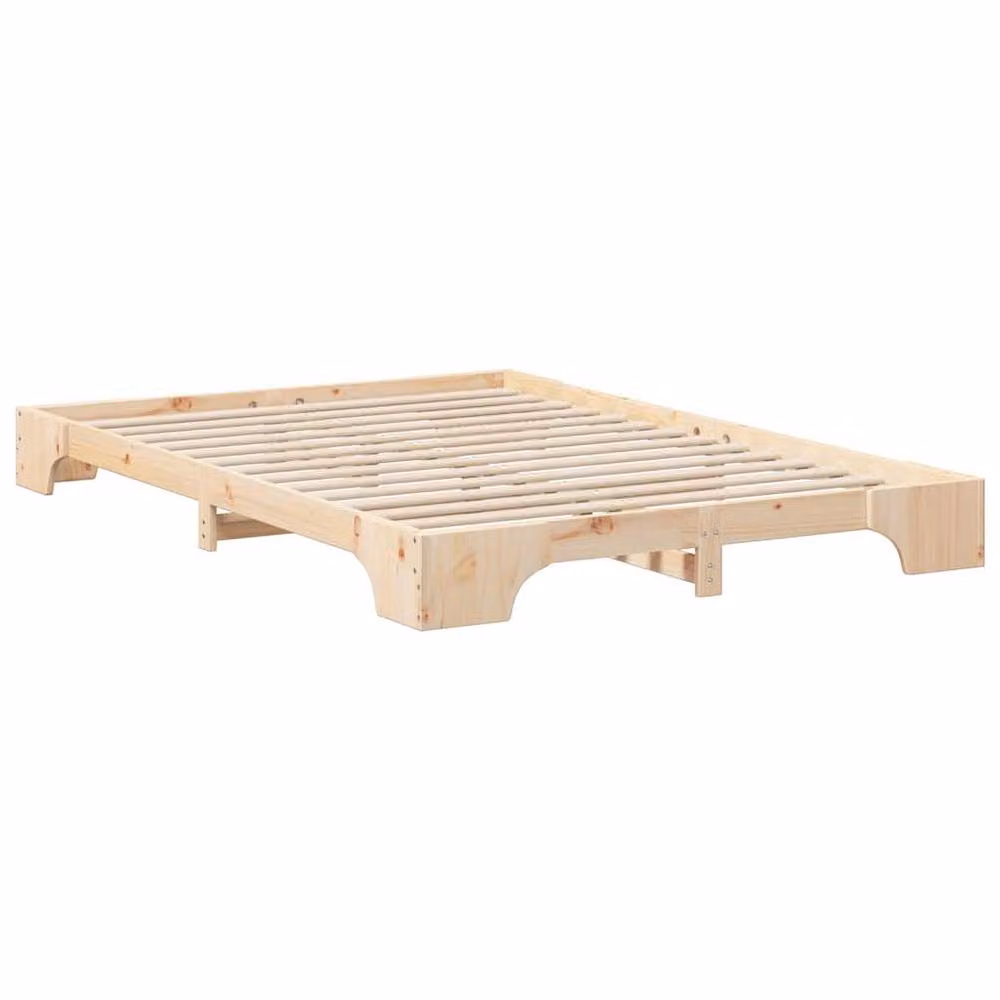 Berkfield Home Solid Wood Floor Bed Frame with Storage in Brown and Beige, W/D/H: 140 x 210 x 20 cm – 2