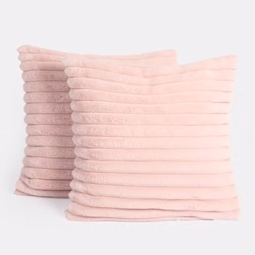 OHS Pink Ribbed Faux Fur Cushion Covers, Pack of 2, W/D/H: 45 x 45 x 45 cm