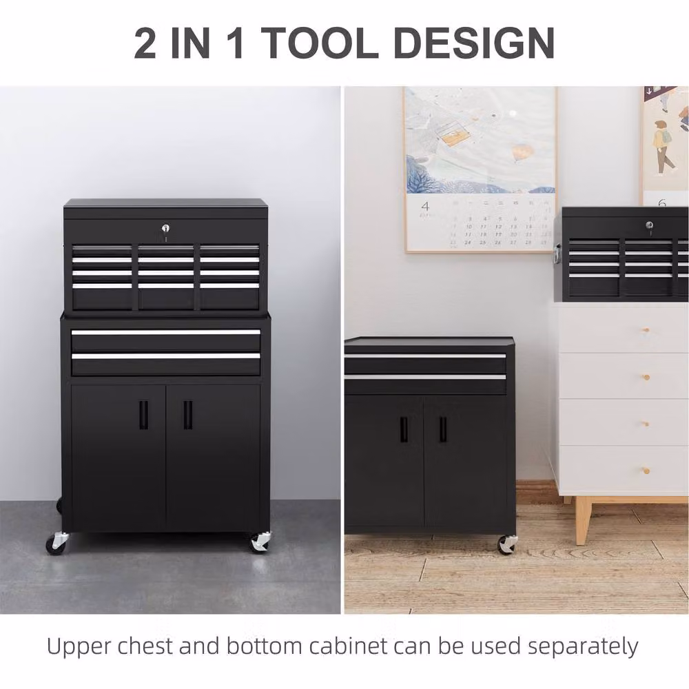 STILVORA Black Metal Tool Chest and Cabinet with 6 Drawers and Lockable Hinged Doors – 4