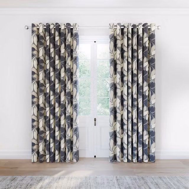 Helena Springfield Simply Scandi Grey Floral Cotton Eyelet Curtains, W: 228.6 cm, H: 228.6 cm