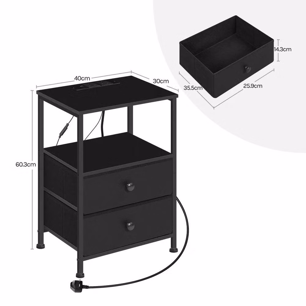 SPETLEK Modern Black Wooden Bedside Table Cabinet with Integrated Lighting – 2