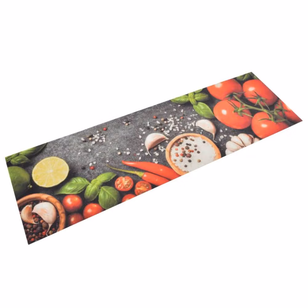 Berkfield Home Washable Velvet Kitchen Rug with Vegetable Design, Multicolour, W: 45 cm, L: 150 cm