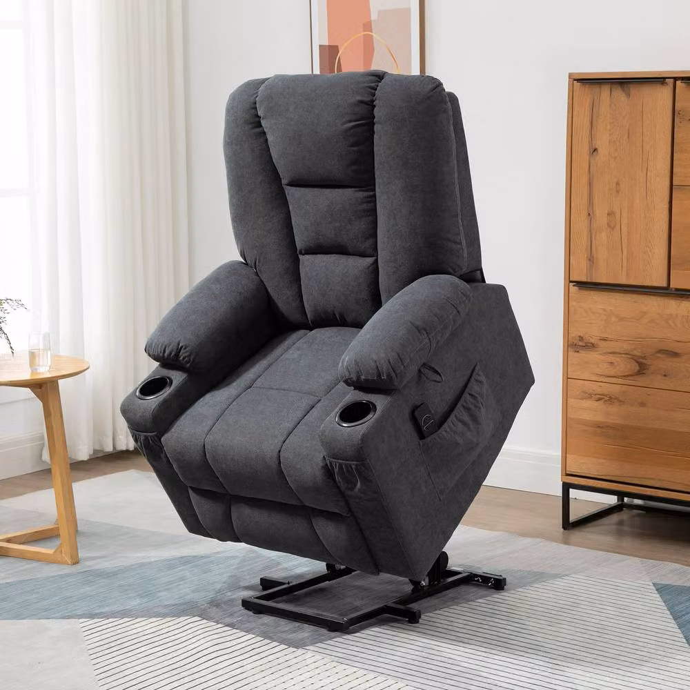 STILVORA Grey Fabric Riser Recliner Armchair with Cup Holders and Powered Lift Assist – 2