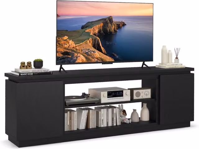 Costway Modern Black Matt Wood Media Console Table for Living Rooms