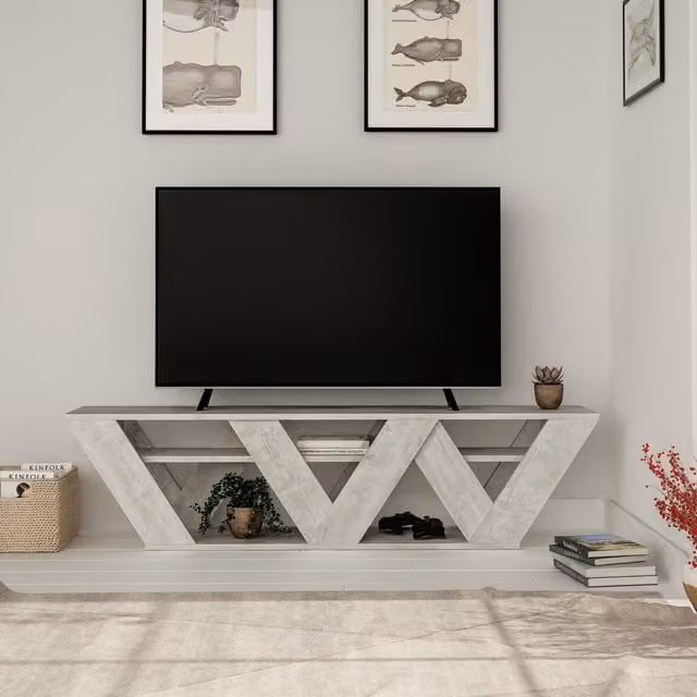 Decortie Ralla Modern TV Stand in White with Shelves, W: 158 cm, D: 40 cm, H: 40 cm – 1