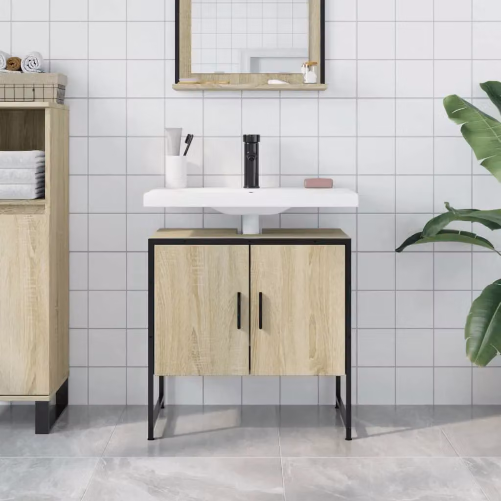 Berkfield Home Sonoma Oak Bathroom Sink Cabinet, Brown, W/D/H: 60 x 33 x 60 cm – 2