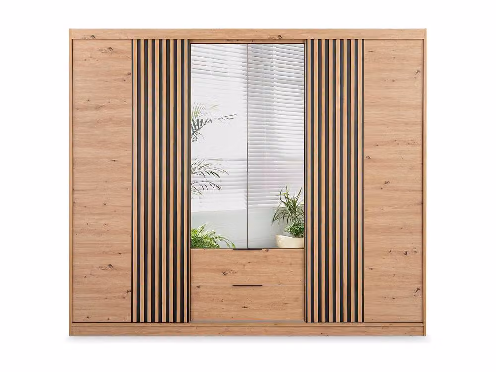 Vente-unique Modern Sliding Door Wardrobe with Mirror and Soft Close Doors, Width: 250 cm, Colour: Beige and Brown – 2