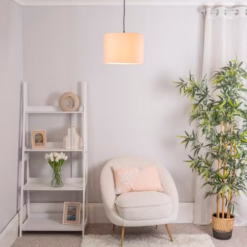 ValueLights Set of 3 Modern Fabric Cylinder Lamp Shades in Pink and Grey, W: 30 cm, H: 22 cm – 2