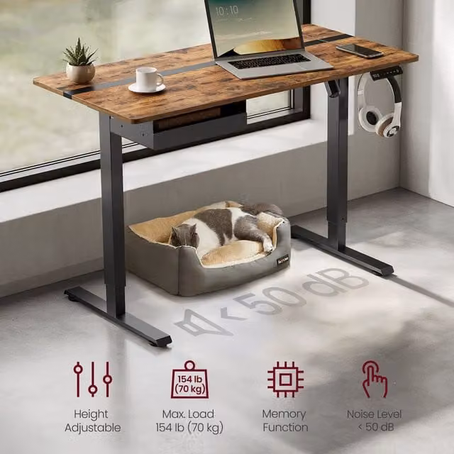 VASAGLE Height Adjustable Electric Standing Desk in Bronze and Brown, W: 120 cm, D: 80 cm