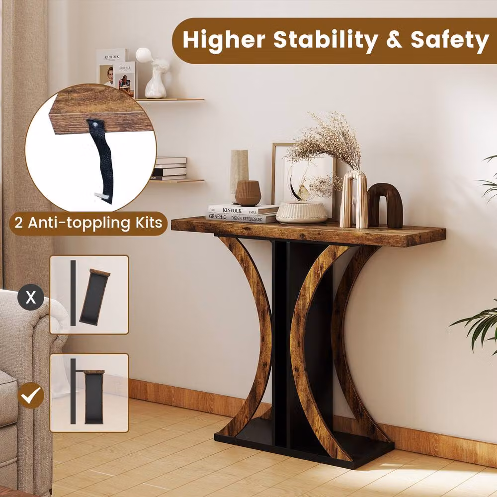 Gymax Geometric Industrial Rectangular Console Table in Brown – 5