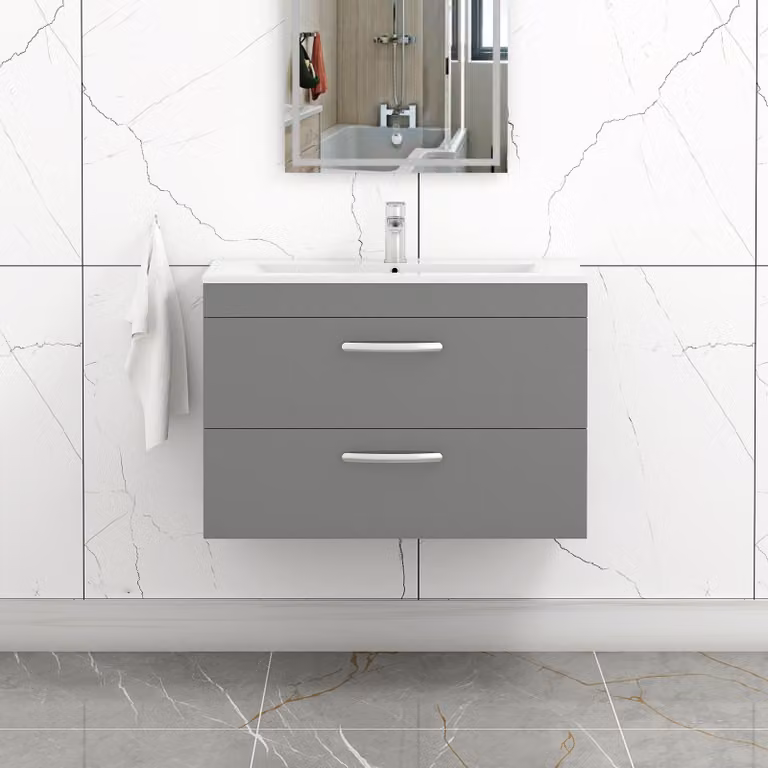 Royal Bathrooms Turin 800mm Wall Hung Vanity Unit in Indigo Grey Gloss with 2 Drawers