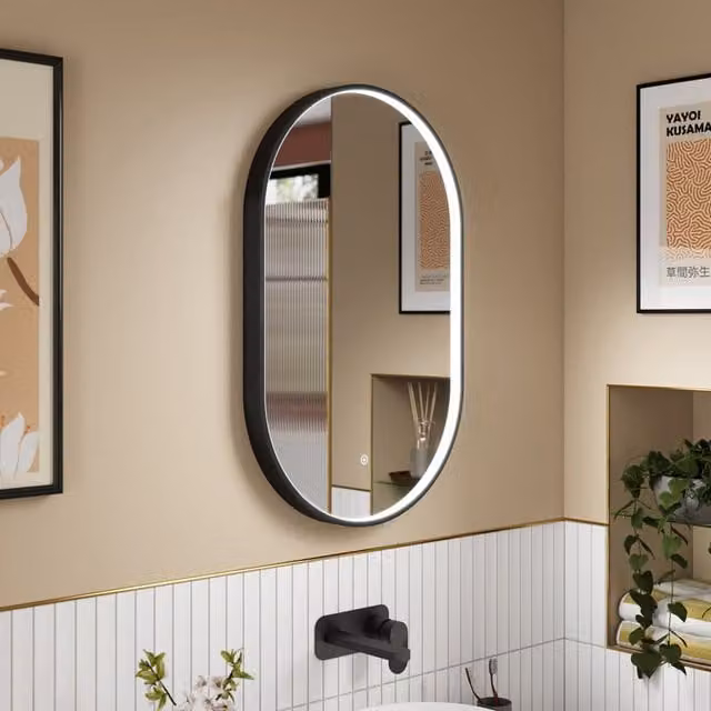 nuie LED Touch Sensor Oval Mirror in Black