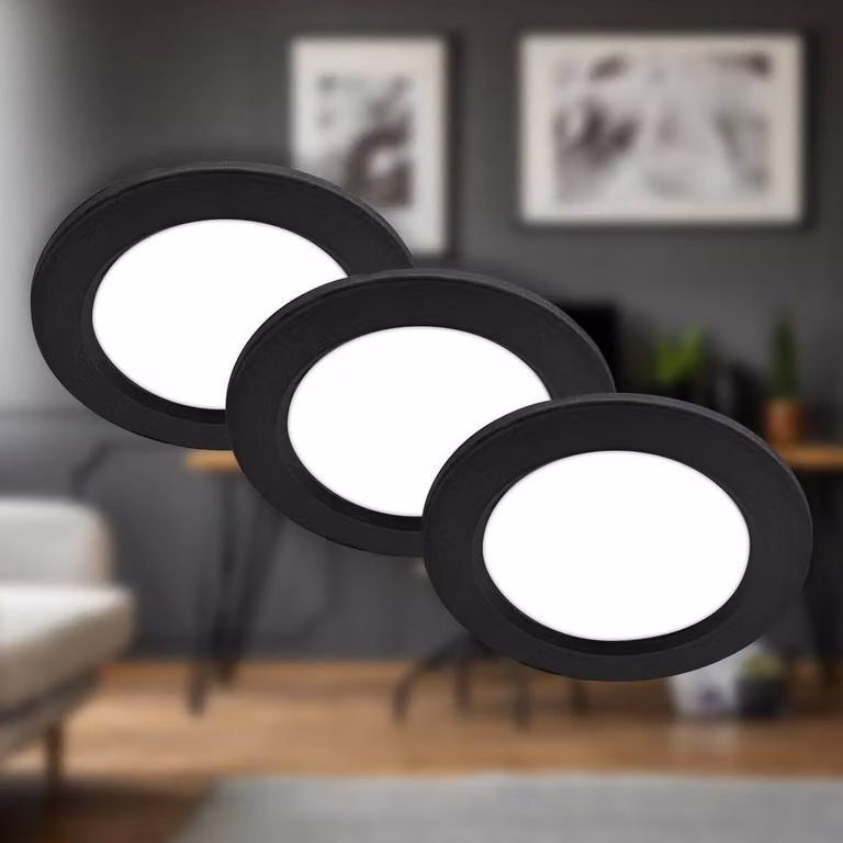Briloner Set of 3 Recessed LED Downlights, Neutral White, Black, W/D/H: 12 x 12 x 2.8 cm