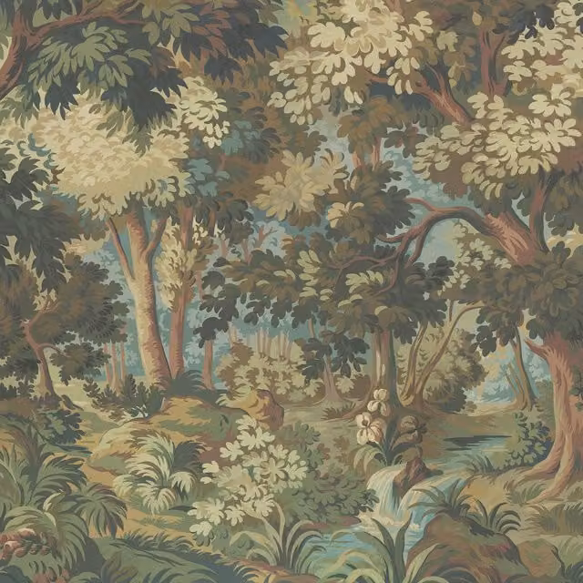 House of Hackney Arborea Floral Wallpaper Sample in Green, Brown and Multicolour