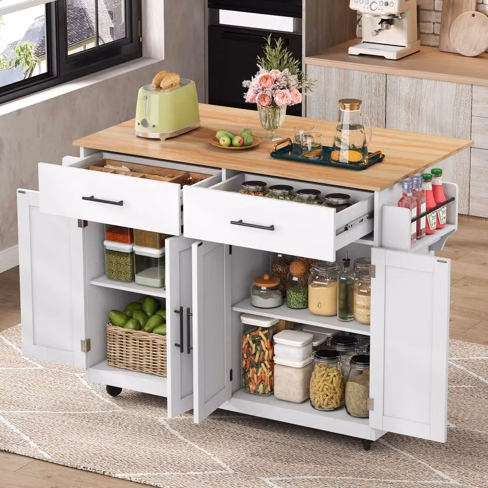 Matteo Dropleaf Kitchen Island Trolley with Foldable Top in White/Natural – 3