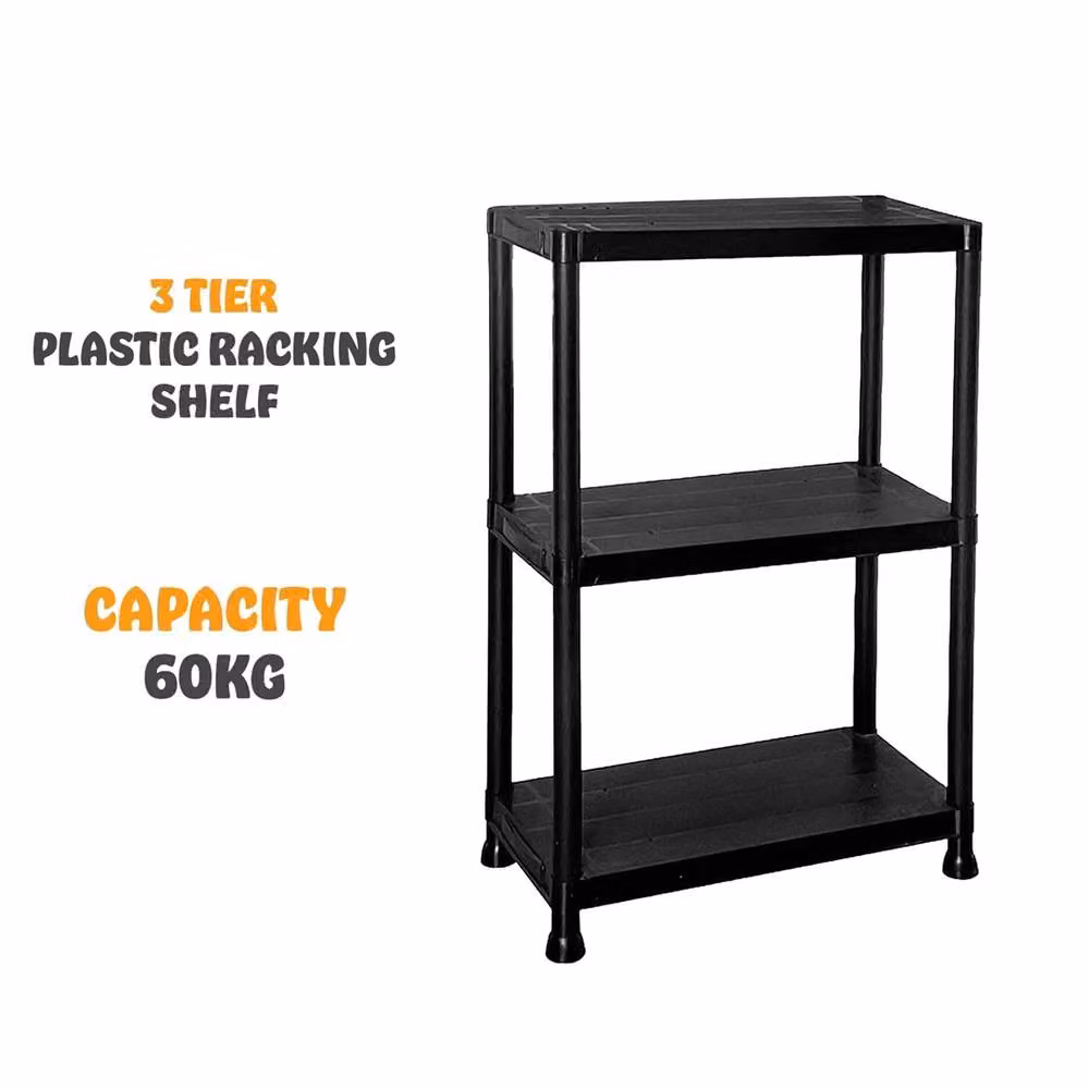 SPETLEK 3 Tier Heavy Duty Plastic Storage Shelving Rack in Black – 4