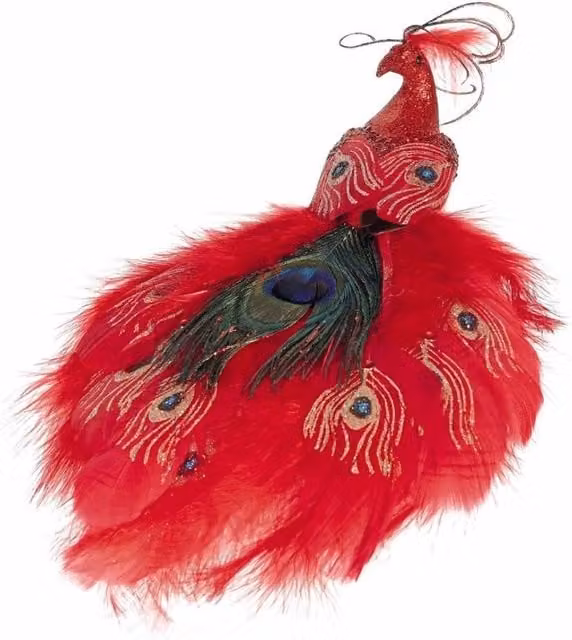 KDMD Red Peacock Christmas Ornament with Clip, 30 cm
