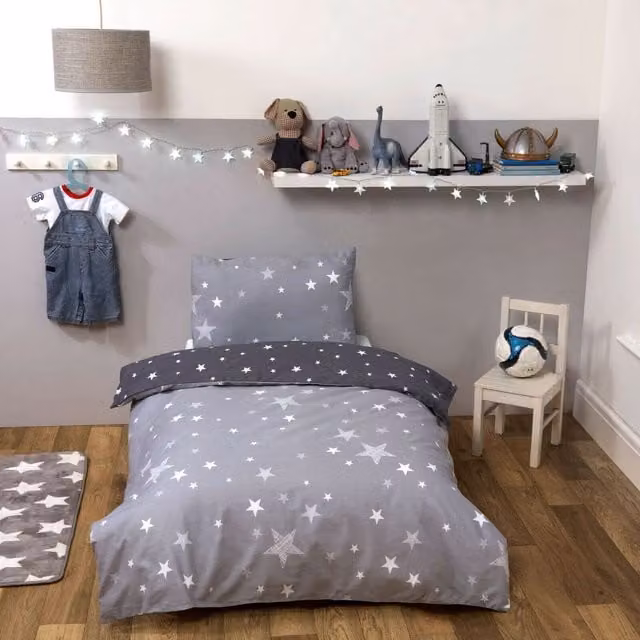 Dreamscene Galaxy Stars Reversible Kids Duvet Cover and Pillowcase Bedding Set, Silver Grey, 140 x 200 cm – 1