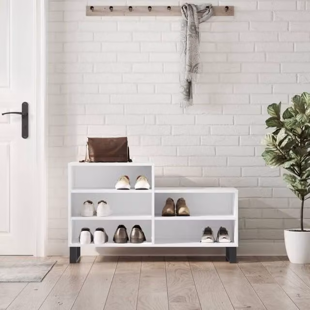 Berkfield Home Modern White Wall Mounted Shoe Cabinet W: 102 cm, D: 36 cm, H: 60 cm – 1