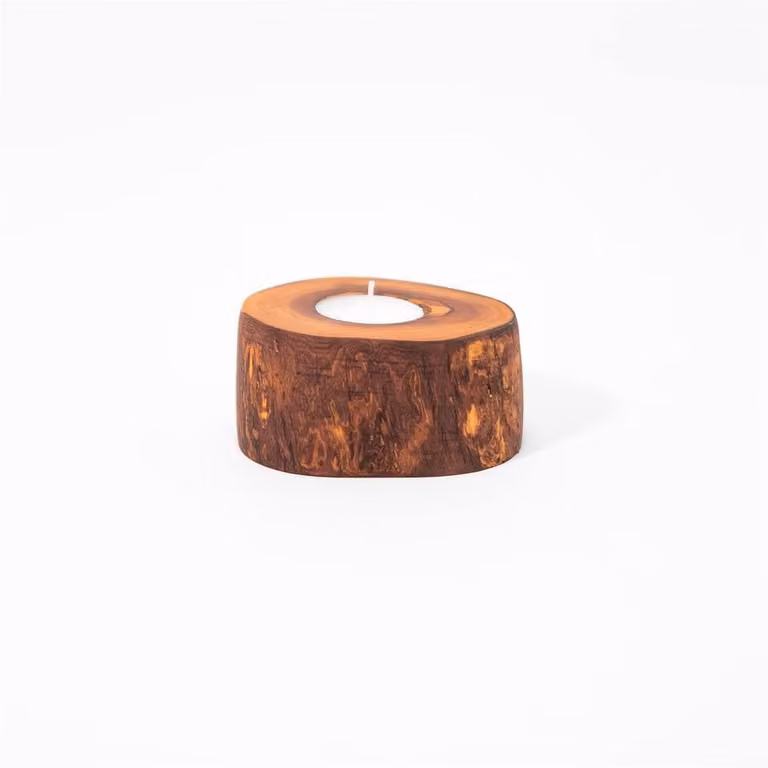 Verano Spanish Ceramics Set of 3 Rustic Olive Wood Tea Light Holders in Brown, Diameter: 9 cm, 14 cm and 20 cm