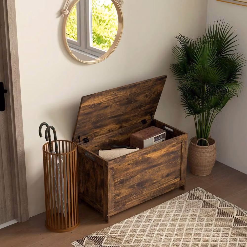 Wyld Haus Vesoka Sake Rustic Brown Wooden Storage Chest with Soft Close Lid – 2