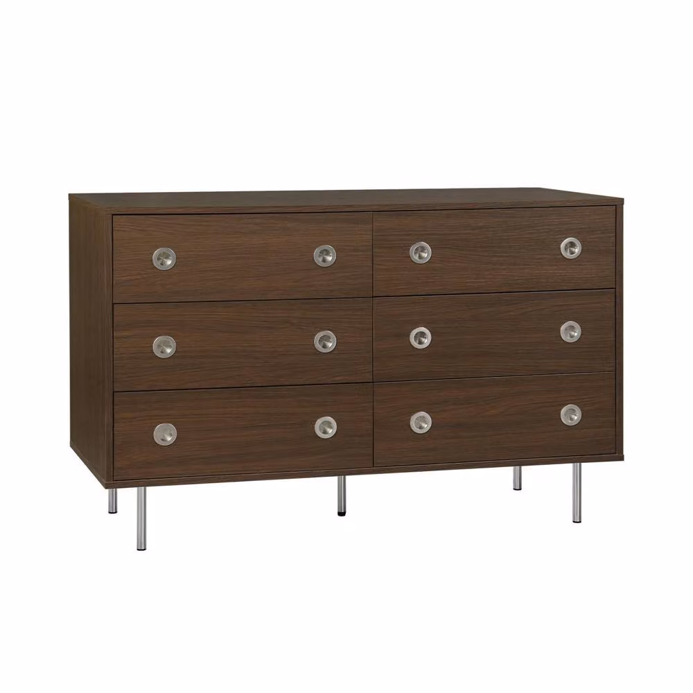 sweeek Vintage 6-Drawer Dresser with Wood Decor and Stainless Steel in Dark Brown, W/D/H: 120 x 40 x 78 cm – 2