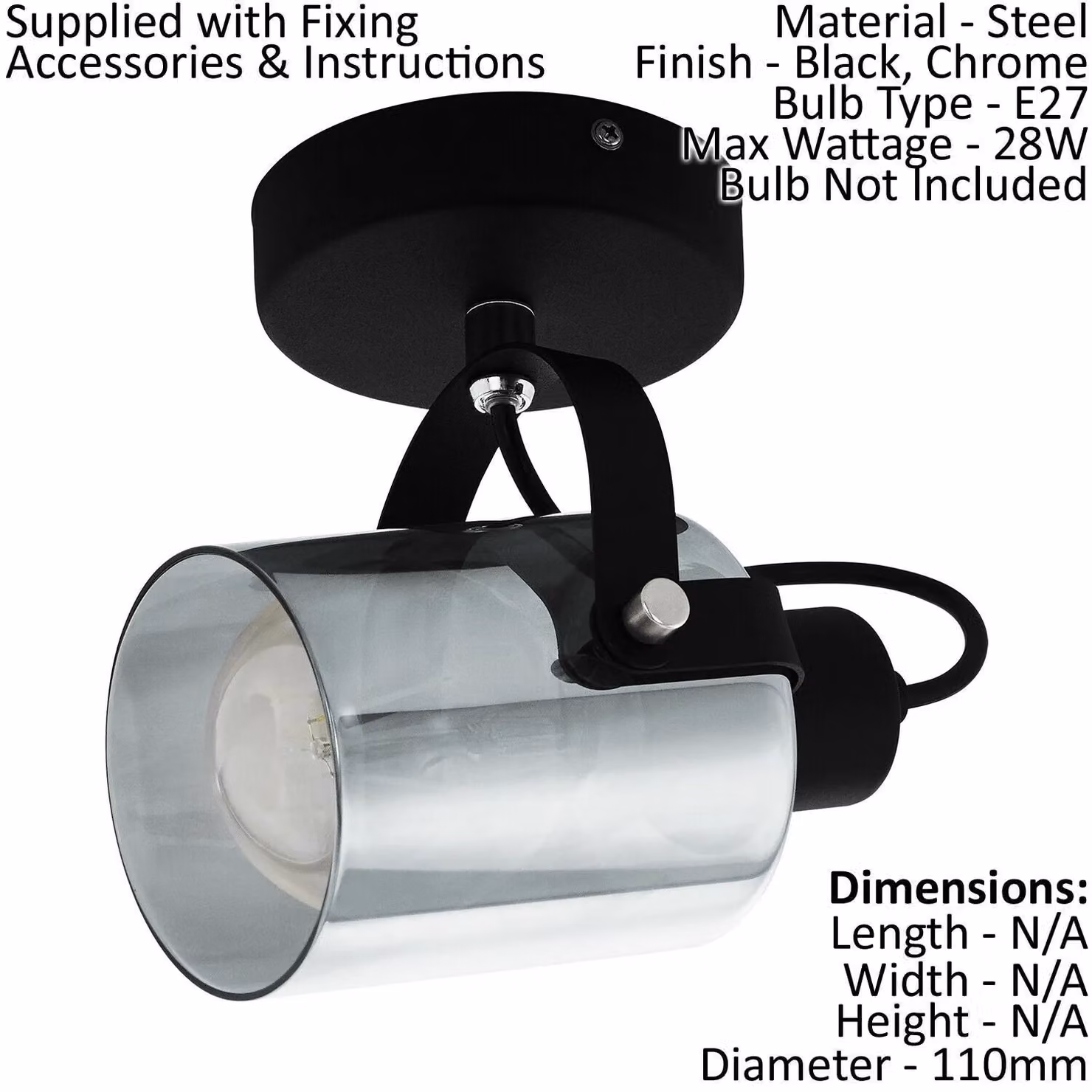 Loops 2 Pack Modern Wall Lights with Black Chrome Metal and Transparent Glass Shades, E27 – 2