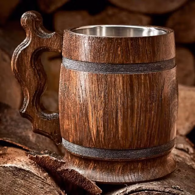 Novecrafto Handmade Solid Wood Beer Mug in Dark Brown