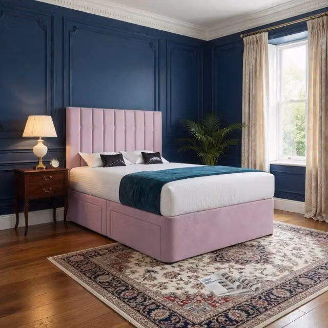 KDMD Quidenham Modern Upholstered Pink Velvet Bed Frame with Drawers W/D/H: 120 x 200 x 76 cm