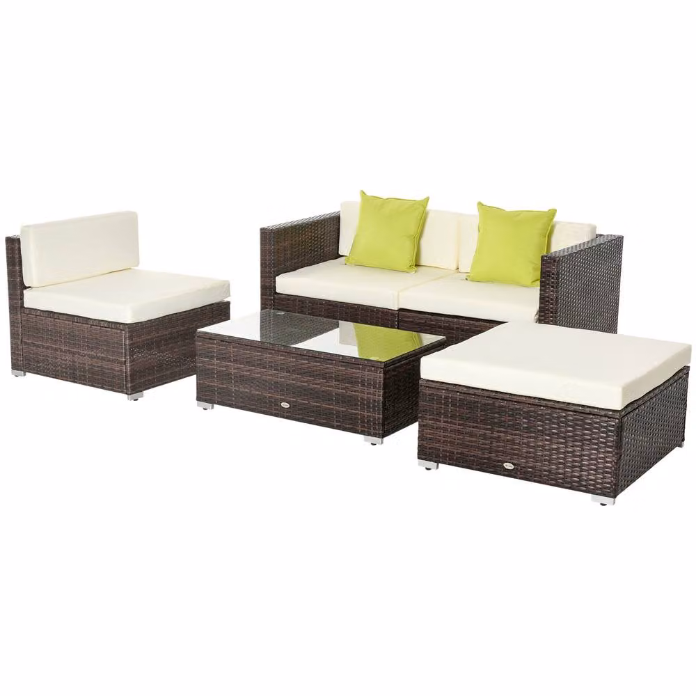 STILVORA 4-Seater Modular Sofa in Beige with Rattan and Metal Design – 5