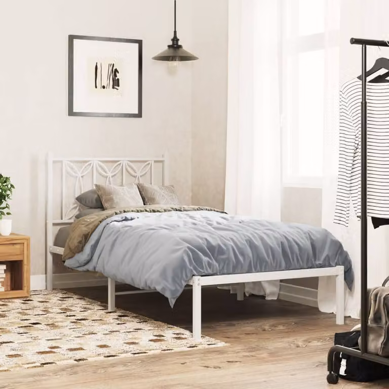 Berkfield Home Metal Bed Frame with Headboard, White, W/D/H: 80 x 200 cm