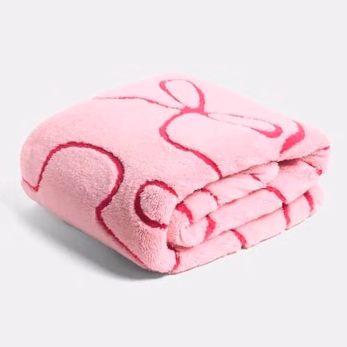 OHS Pink Tufted Bow Fleece and Sherpa Reversible Double Face Throw Blanket, W/D/H: 130 x 160 cm