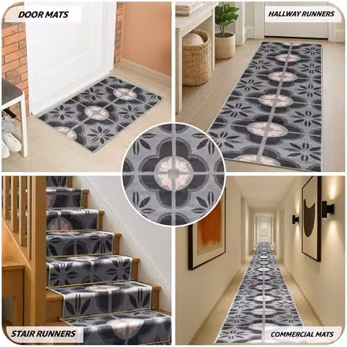 Bravich Texas Floral Hallway Runner in Pink and Grey, W: 60 cm, L: 240 cm – 6