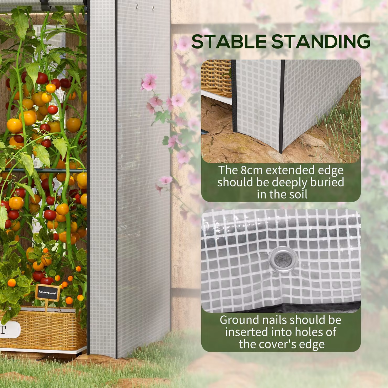 Outsunny Mini Greenhouse with 4 Wire Shelves, Portable Transparent Garden Grow House with Roll Up Door and Vents, W/D/H: 100 x 80 x 150 cm – 5