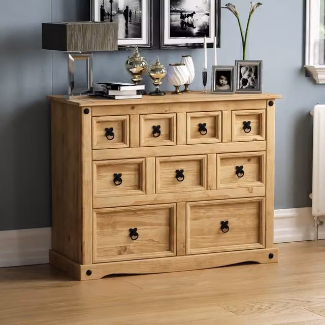 HD Designs Corona Solid Wood 9-Drawer Bedroom Storage Unit in Brown and Black
