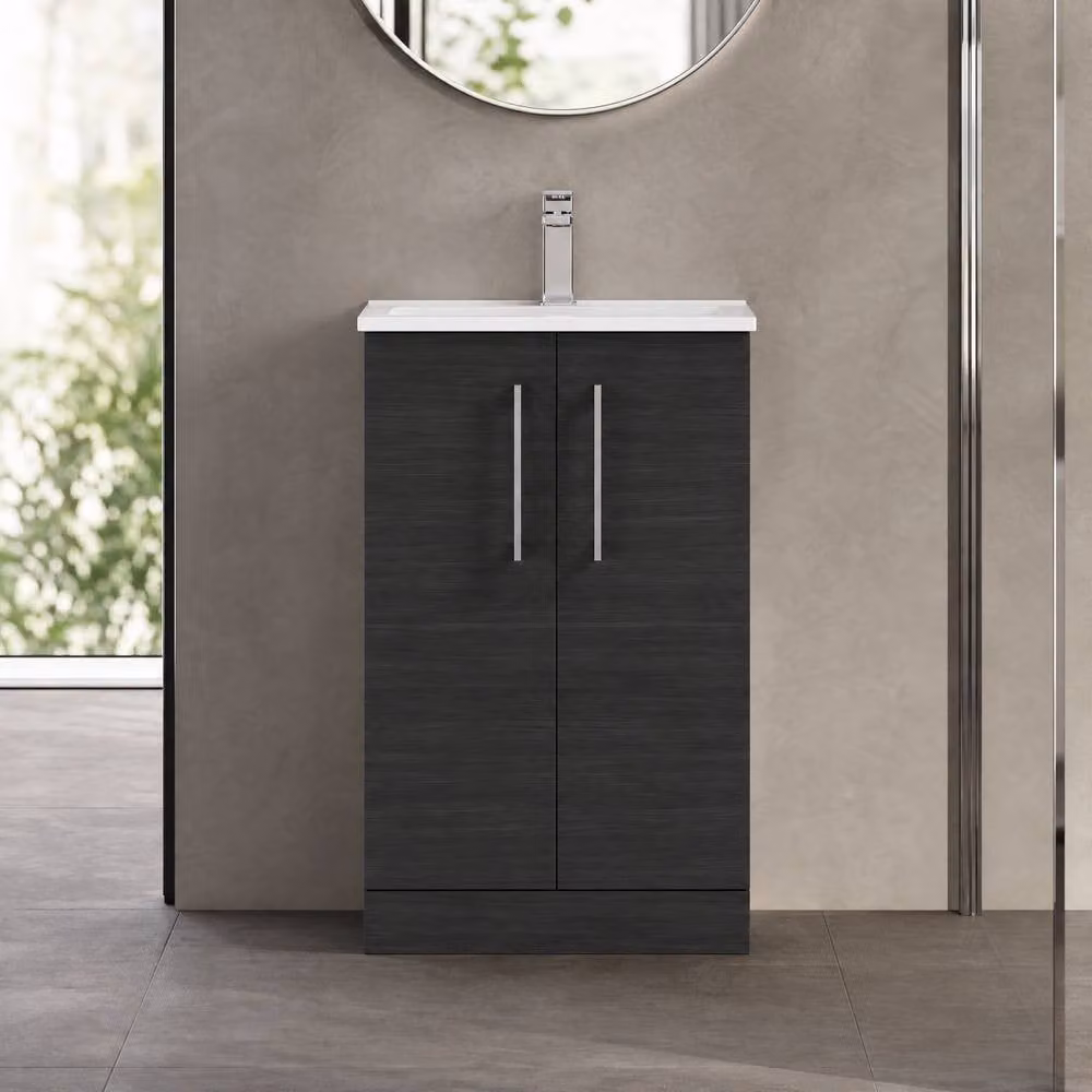 Balterley Modern Black Matt Freestanding Bathroom Floor Vanity Unit and Basin with 2 Soft Close Doors, Width: 50 cm – 2