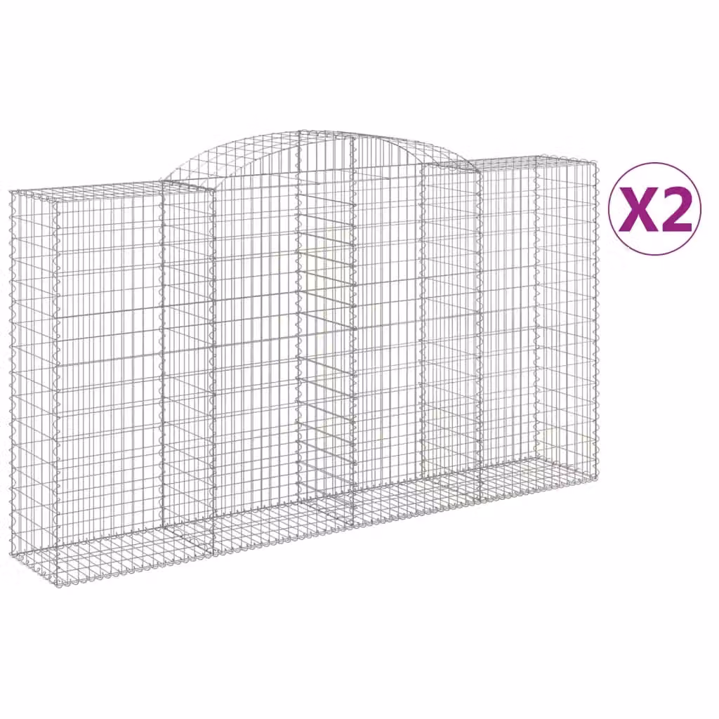 Berkfield Home Arched Gabion Baskets, 2 Piece Set, Silver Galvanised Steel, W: 300 cm, D: 50 cm, H: 160-180 cm – 2